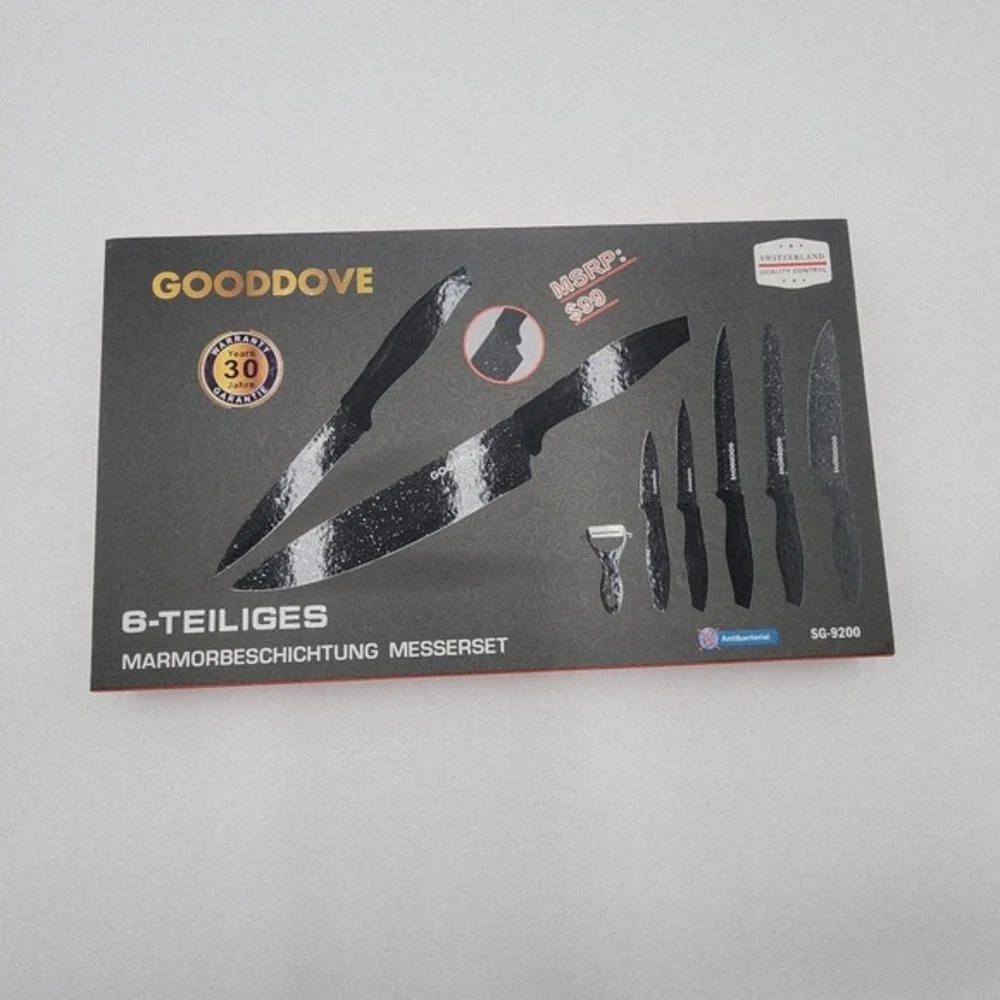Gooddove SG-9200 Kitchen Knife Set Black 6 Piece Antibacterial‎ Swiss Gold New